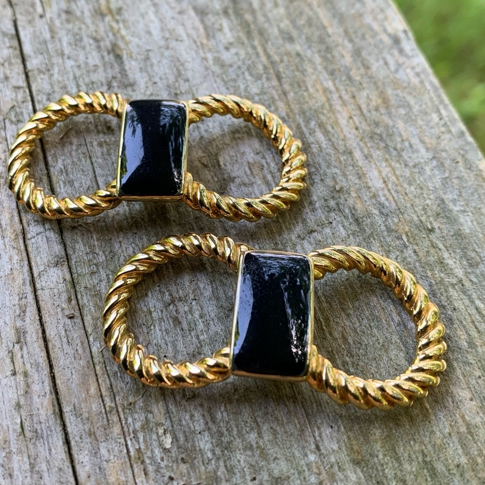 Vintage Gold Tone and Black Shoe Clips Made In France Bow shaped